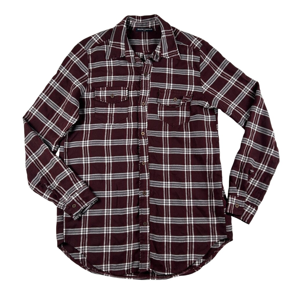 Brandy Melville Flannel Shirt Womens Small Red Plaid Long Sleeve Made Italy